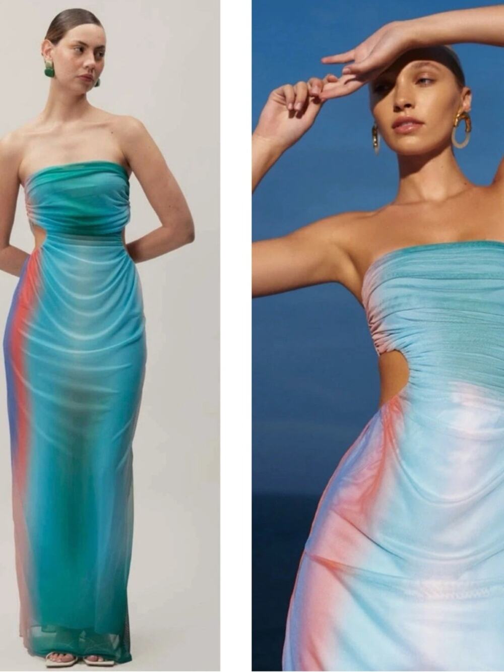 BAOBAB Lila Strapless Cutout Ombre Misty Blue Maxi Dress Size Large